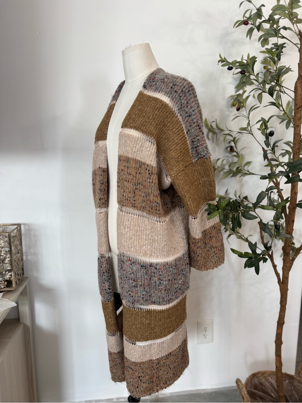 Zara Small Colorblock Longline Cardigan Sweater Cozy Open Front Chunky Knit Boho - Picture 4 of 8